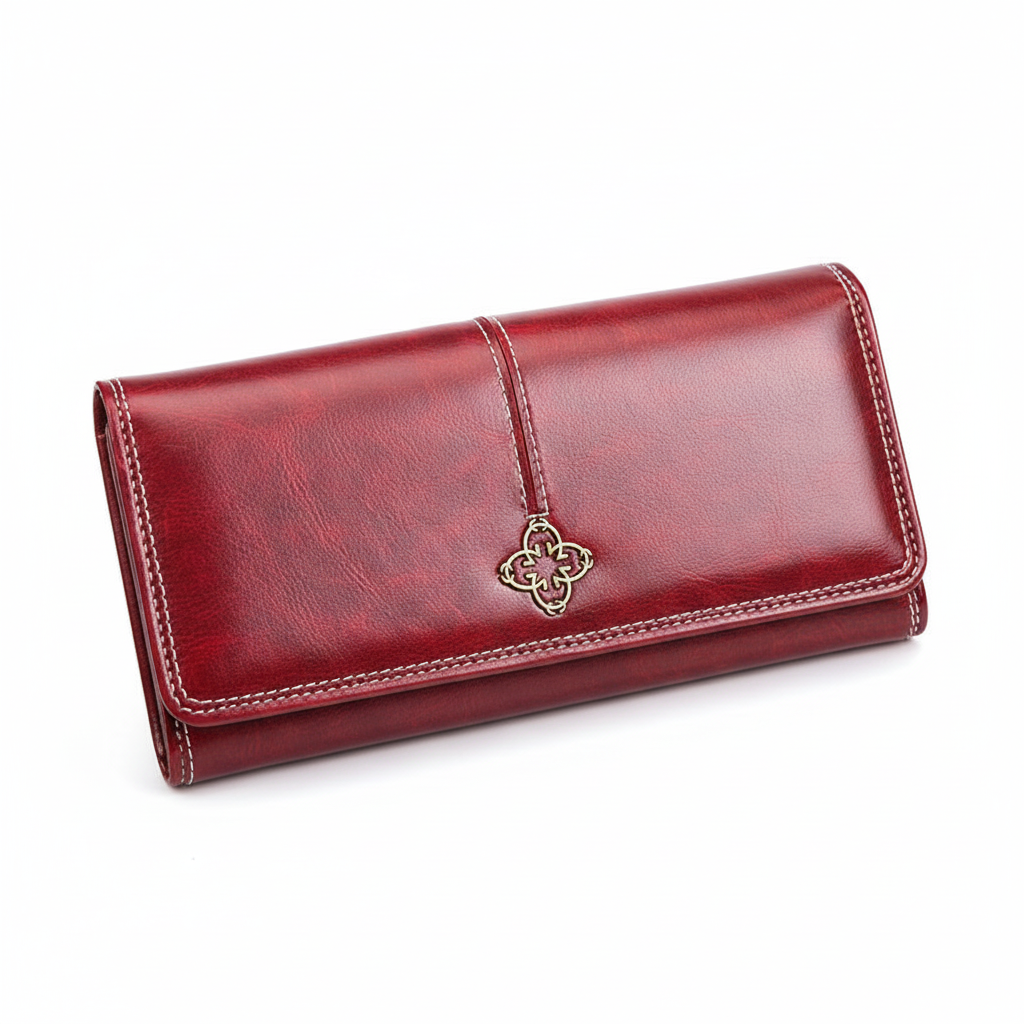 Cartera Larga Elegante Efecto Piel Encerada para Mujer