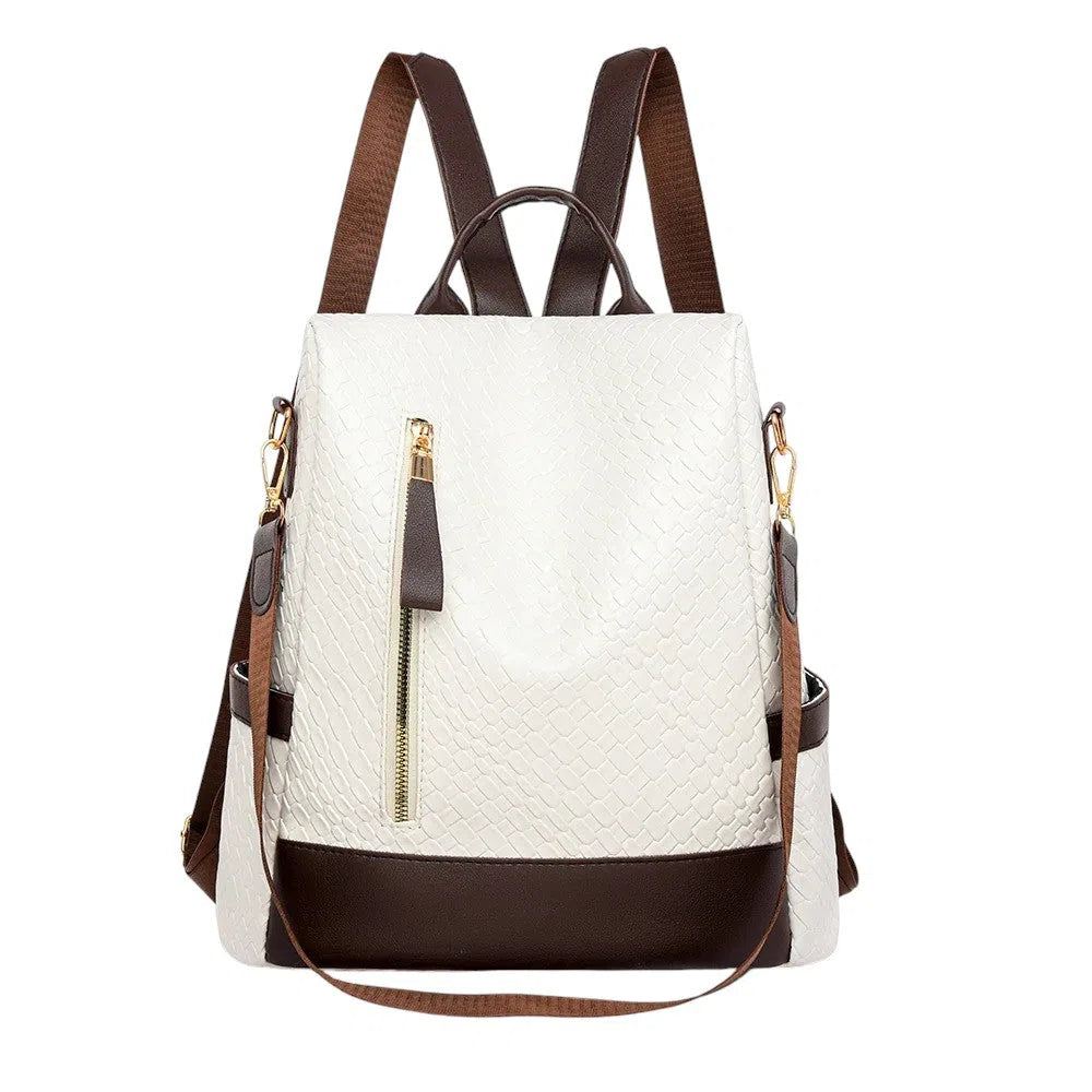 Bolso Mochila Universitaria de Cuero Blanco