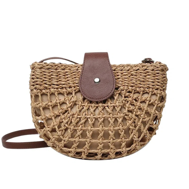 Bolso Rafia Tejido Media Luna Bohemio