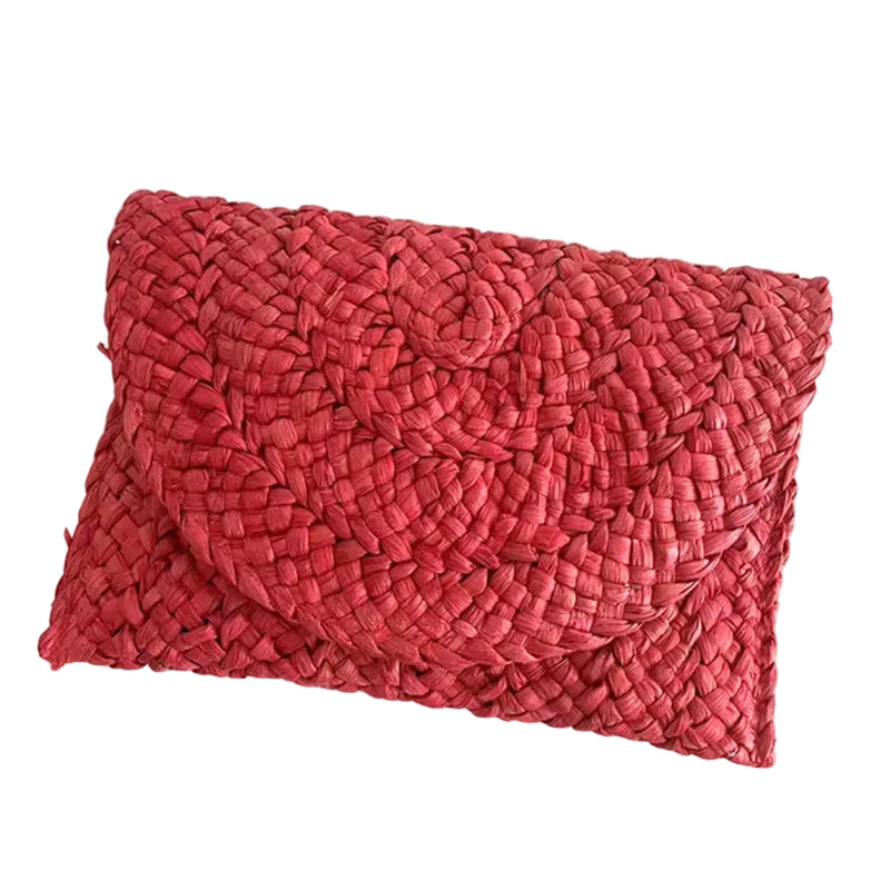 Bolso Rojo de Paja Natural Tejido para Verano