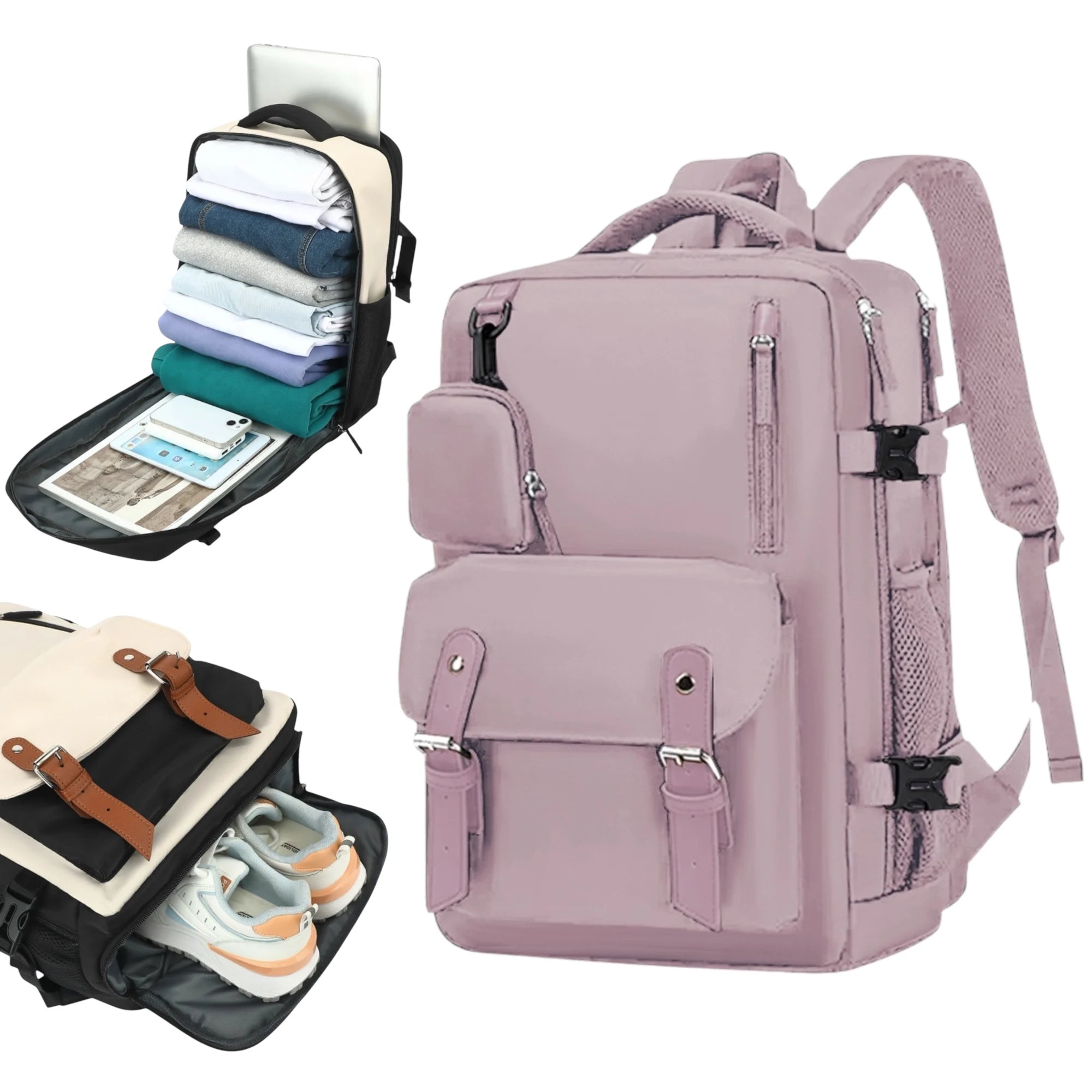 Mochila de Viaje Aqua y Rosa Pastel 43x30x18: Estilo Aesthetic sin Cargos Extra