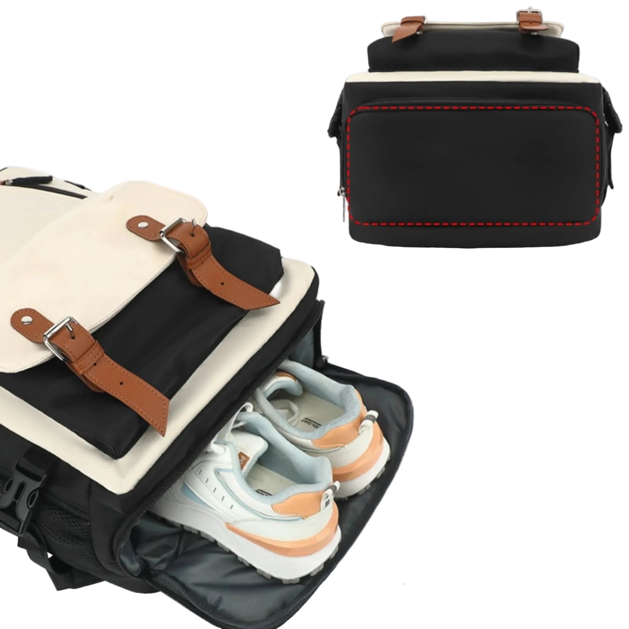 Mochila de Viaje Negro y Beige 43x30x18: Diseño Elegante sin Cargos Extra