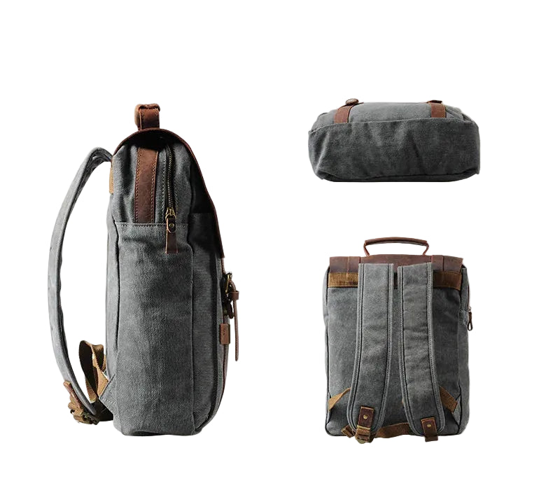 Mochila Vintage de Lona y Cuero – Estilo Preppy Militar con Personalidad