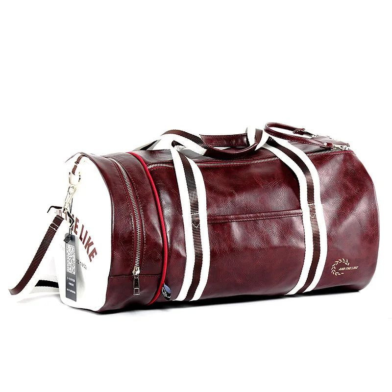 Bolsa de Deporte Cilíndrica en Cuero Color Vino – Unisex