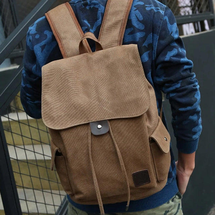 Mochila de Lona Preppy de Gran Capacidad – Estilo Casual y Funcionalidad Diaria