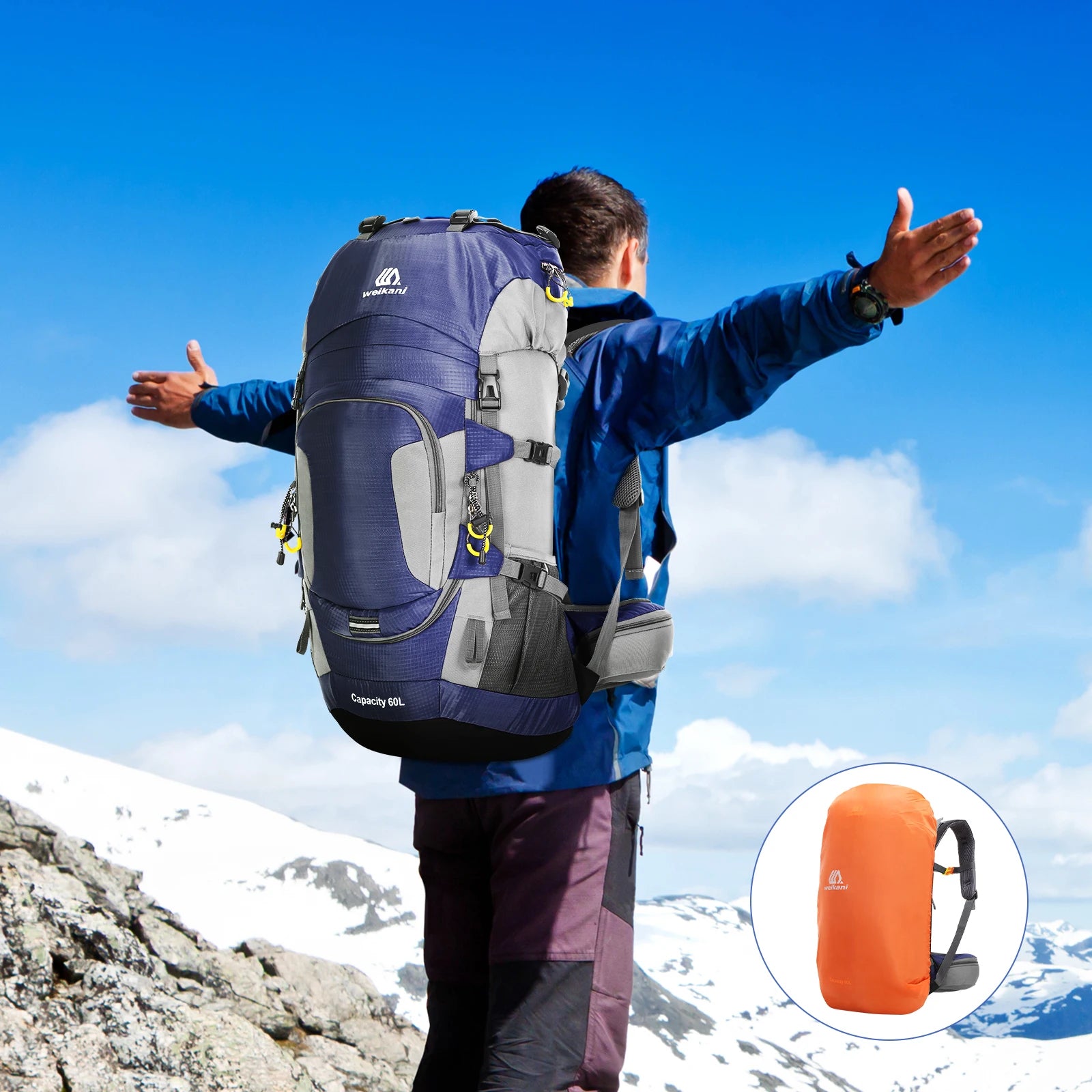 Mochila Outdoor LIXADA 60L Azul – Gran Capacidad y Máximo Confort