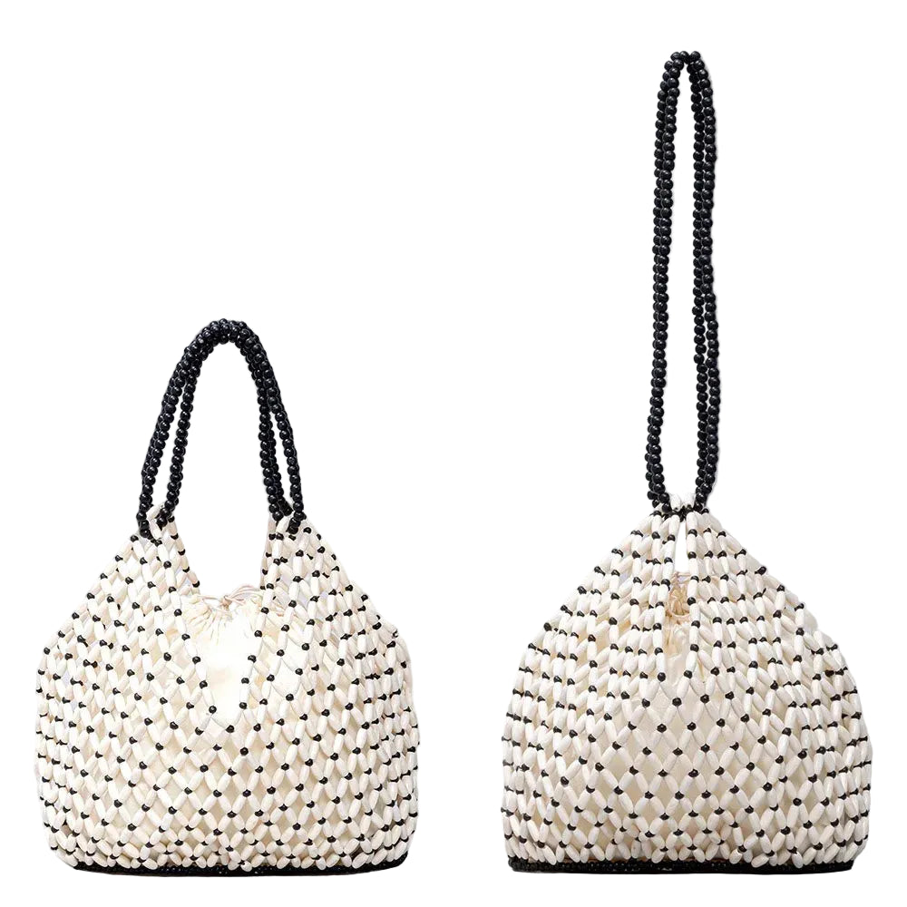 Bolso Bucket de Cuentas Blancas – Elegancia Artesanal y Diseño Calado de Lujo
