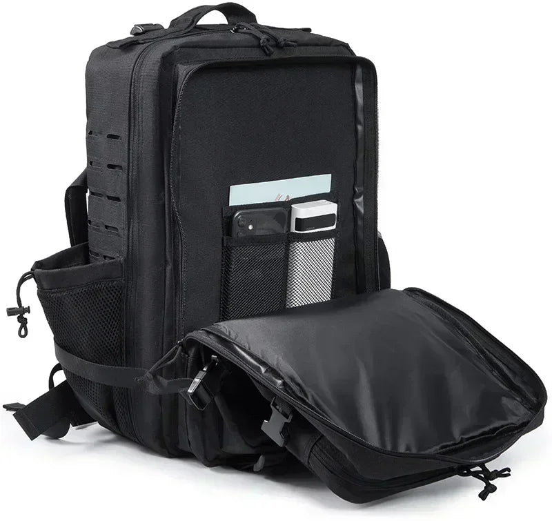 Mochila Táctica 45L Negra – Diseño Robusto y Estilo Urbano Funcional