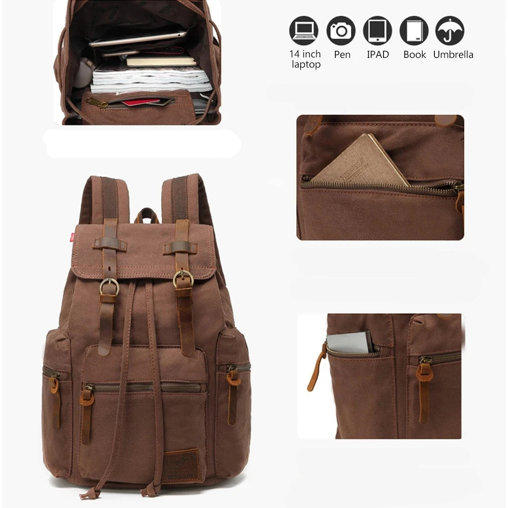 Mochila Vintage Coffee – Lona Premium de Gran Capacidad y Estilo Retro