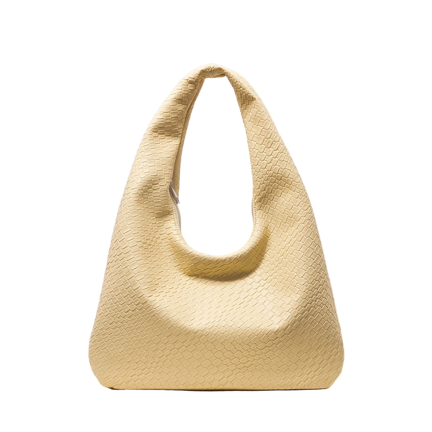 Bolso Media Luna PU Geométrico – Diseño Curvo en Amarillo y Rojo