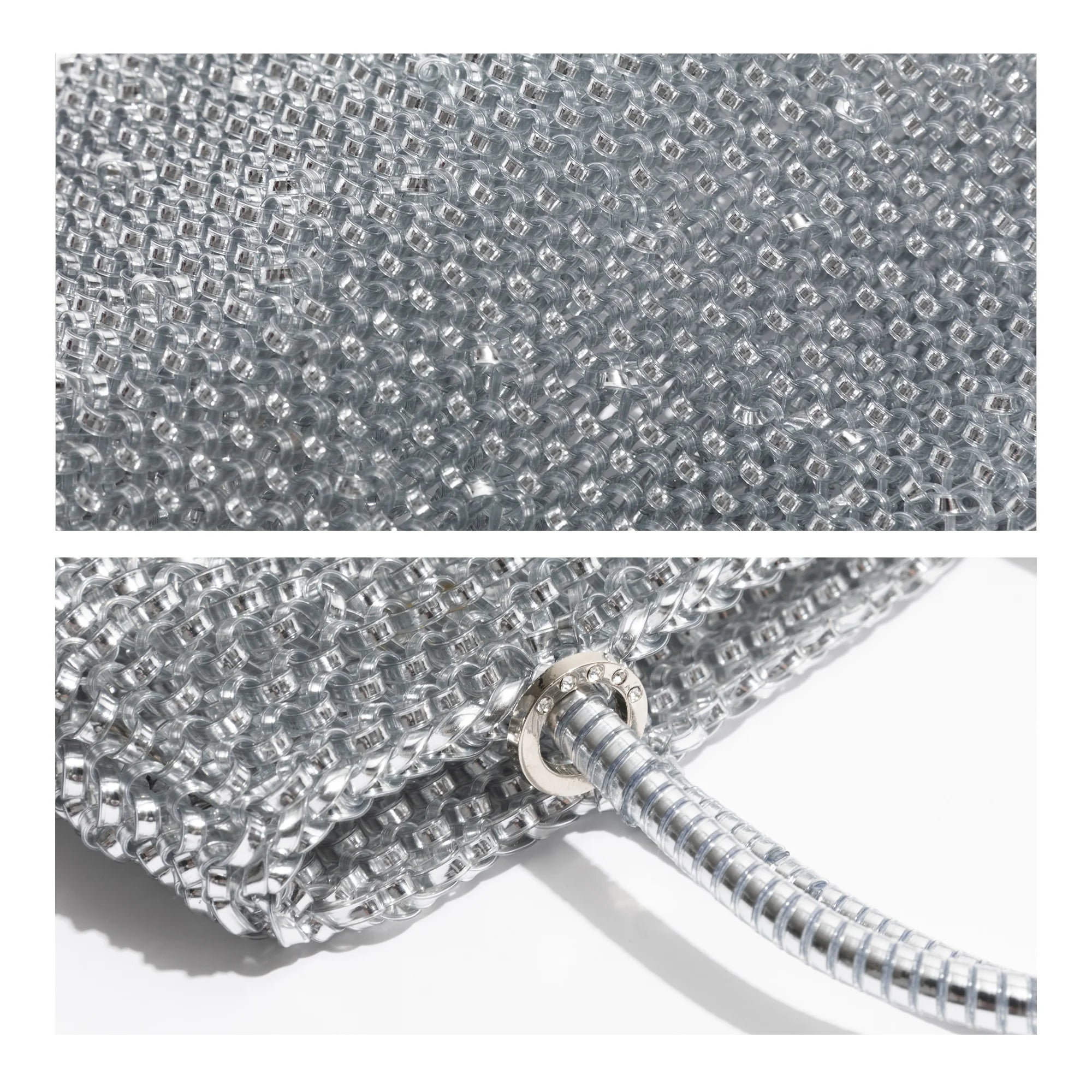 Bolso Hobo Plateado Trenzado – Diseño Brillante y Moderno