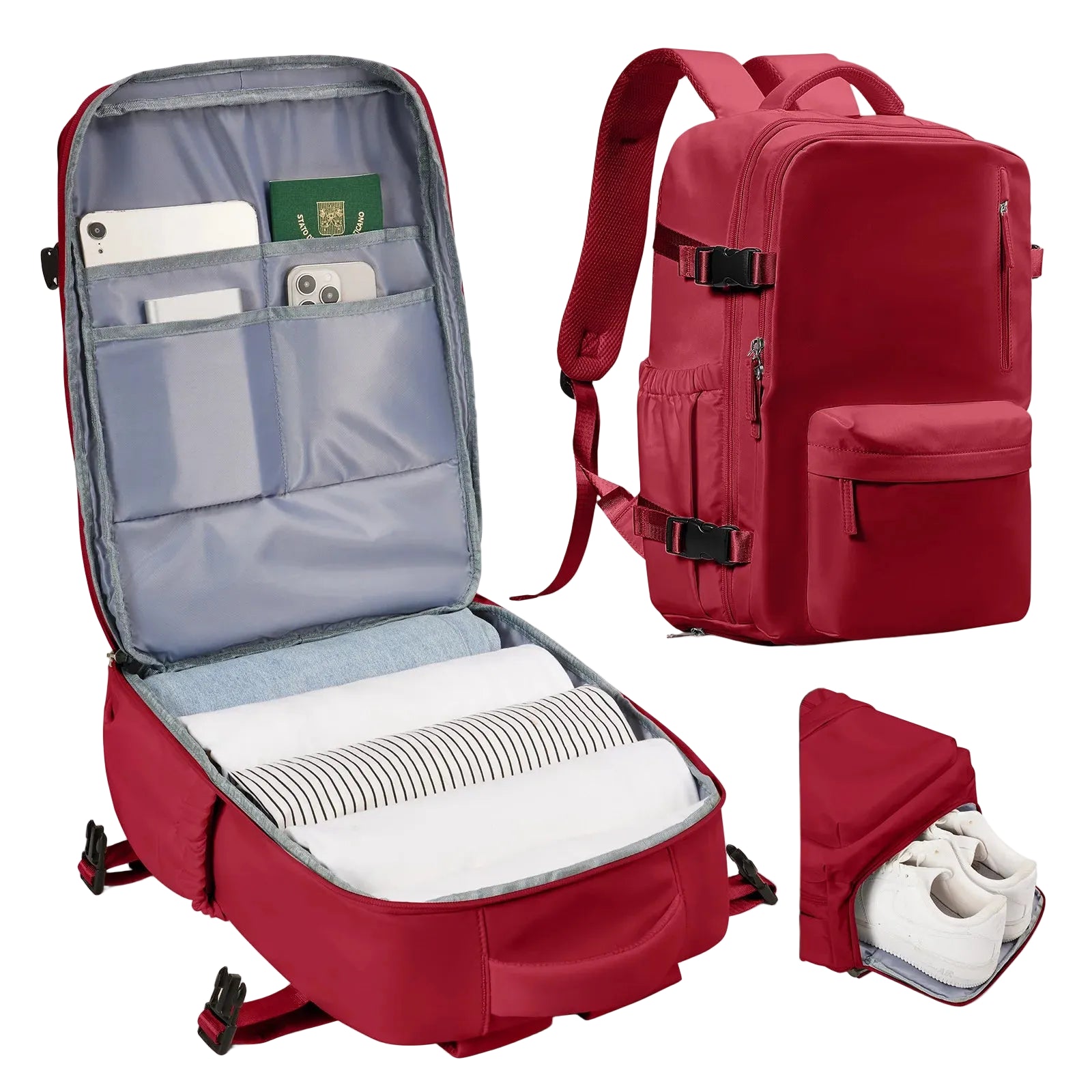 Mochila de Viaje Roja: Capacidad Inteligente y Apta para Cabina