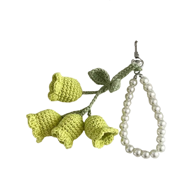 Orquídea de Crochet Verde con Perlas: Frescura Natural