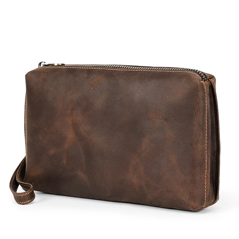 Cartera de Mano Vintage de Piel Genuina para Hombre