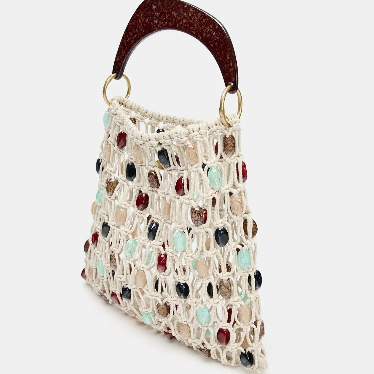 Bolso de Rafia Tejido a Mano con Abalorios Boho