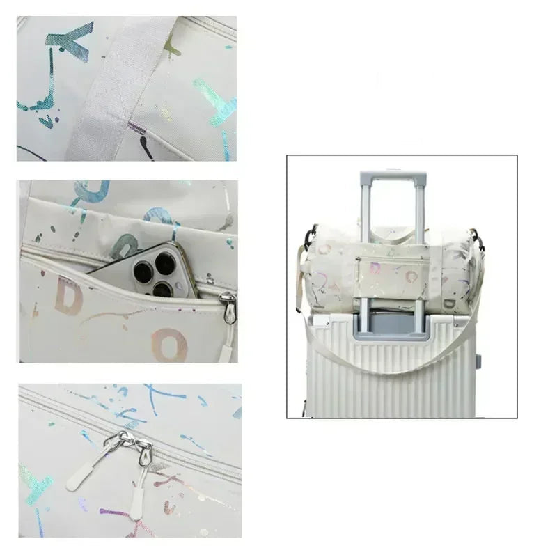 Bolsa Deportiva con Estampado Urbano – Blanco Minimalista