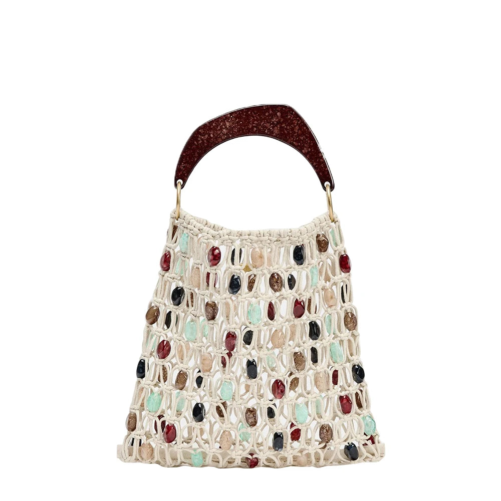 Bolso de Rafia Tejido a Mano con Abalorios Boho