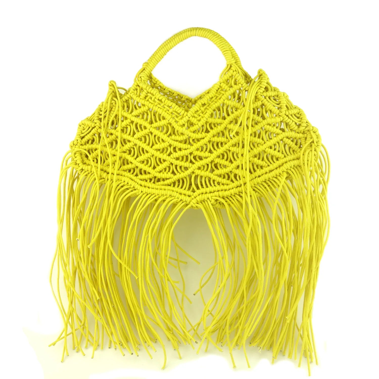 Bolso Tote Bali Amarillo – Paja Calada Artesanal y Estilo Boho con Borlas