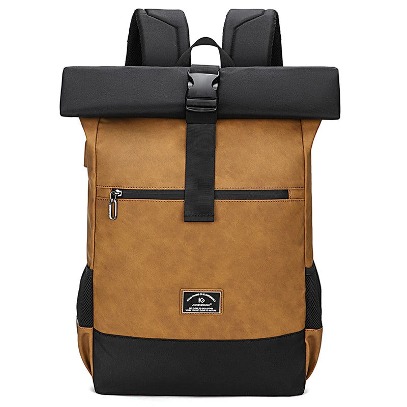 Mochila Rolltop Impermeable de PU – Estilo Urbano, Seguridad y Capacidad Inteligente