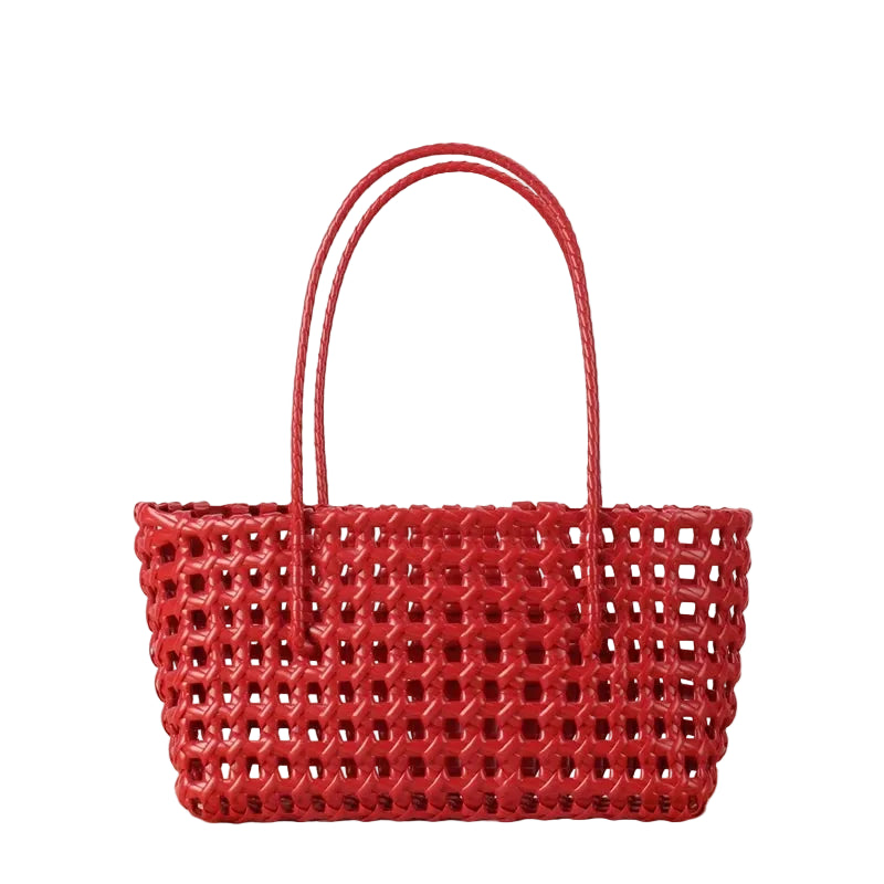 Bolso de Hombro Rojo en PVC Calado – Diseño Geométrico de Alto Impacto