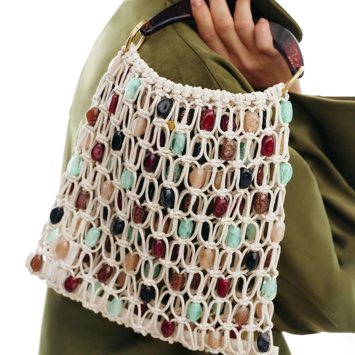Bolso de Rafia Tejido a Mano con Abalorios Boho