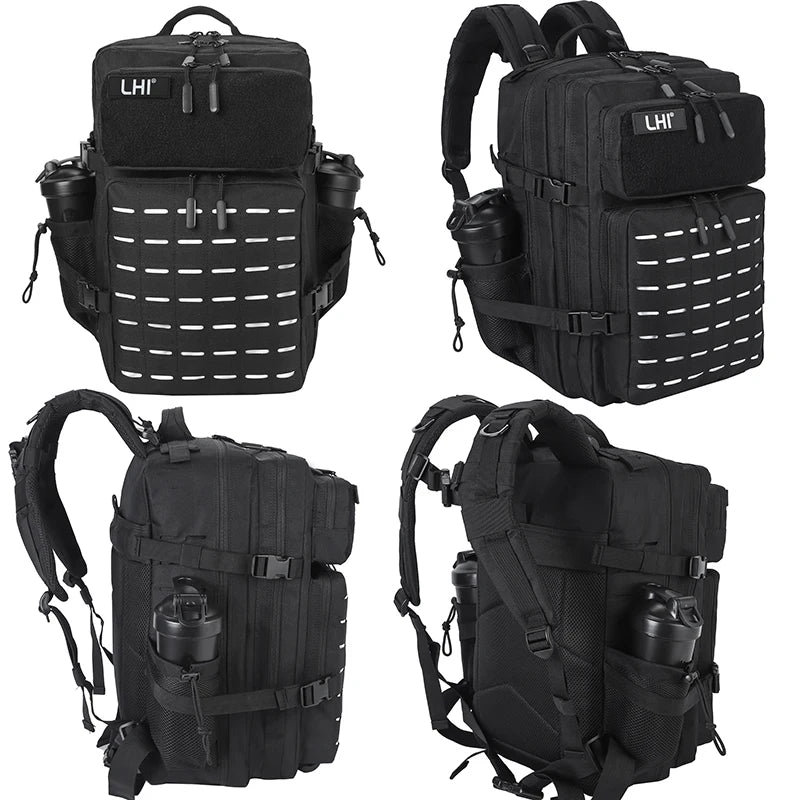 Mochila Táctica de Viaje y Senderismo 45L en Oxford Negro – Resistencia y Alto Rendimiento