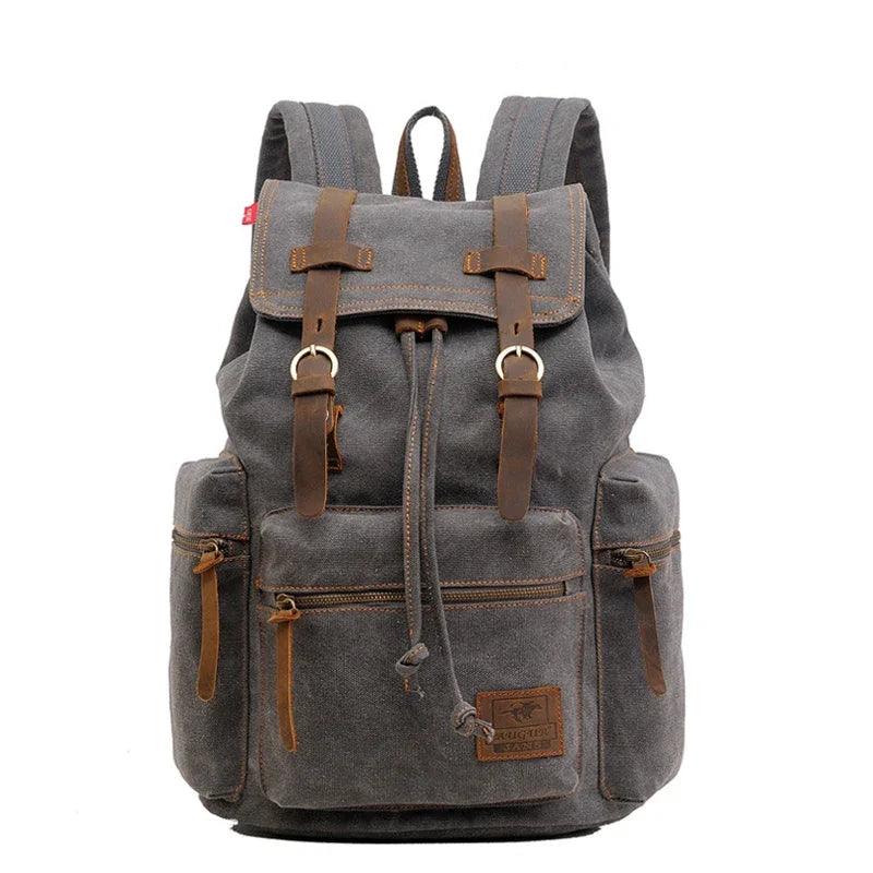 Mochila Vintage Gris Oxford – Lona Reforzada y Capacidad de 35L