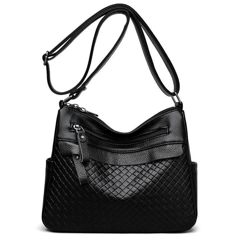 Bolso Bandolera de Cuero de Cierres Múltiples