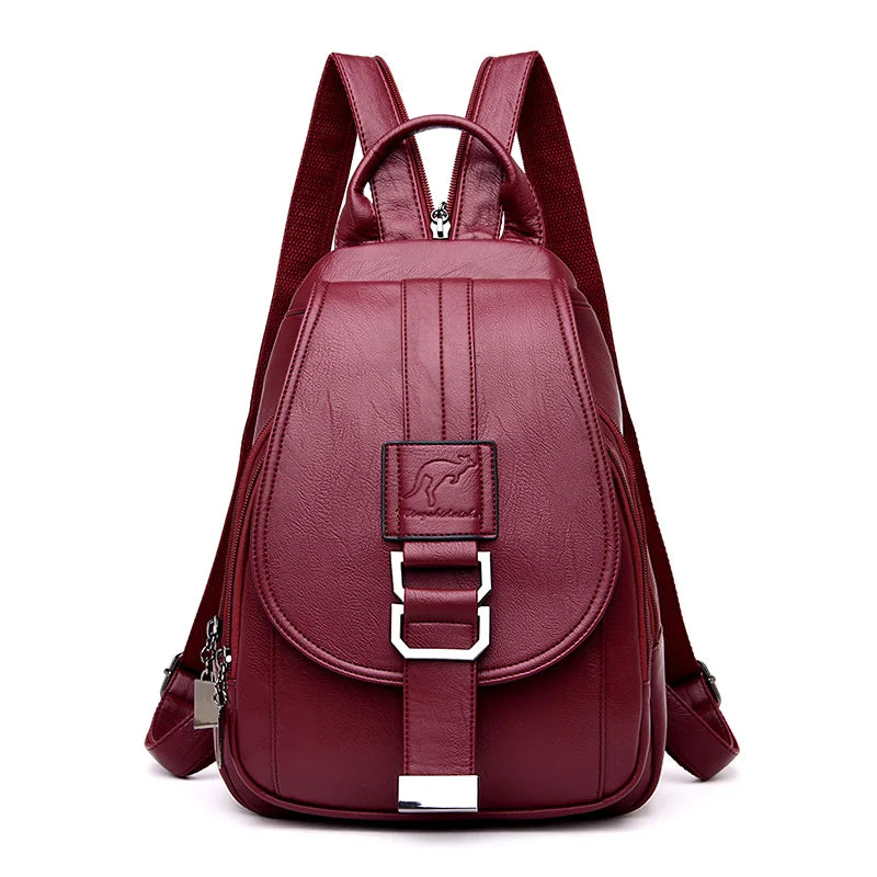 Bolso Mochila y Bandolera Elegante de PU Vino