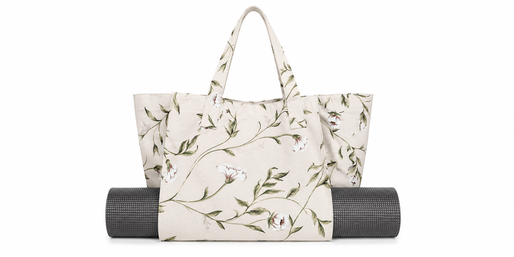 Bolsa Tote de Yoga Floral en Lona de Alta Capacidad