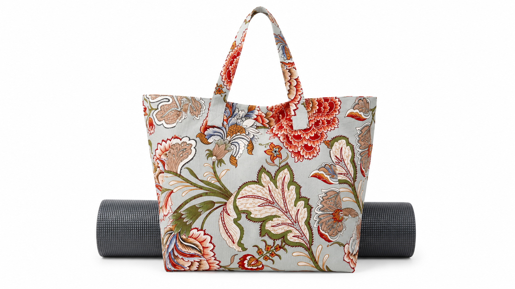 Bolsa Tote de Yoga con Flores Grandes en Lona de Alta Capacidad