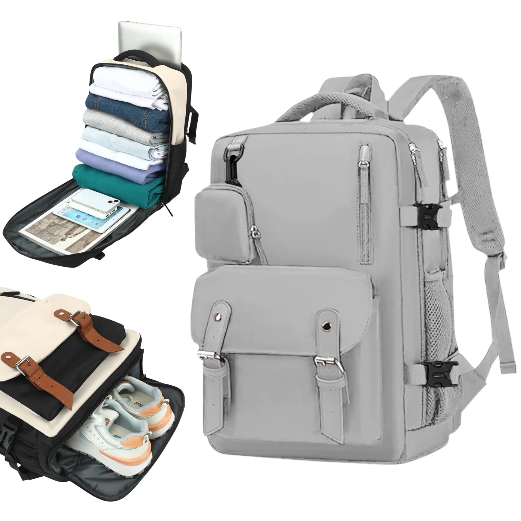 Mochila de Viaje Gris 43x30x18: Tu Aliada Ejecutiva de Cabina sin Cargos Extra