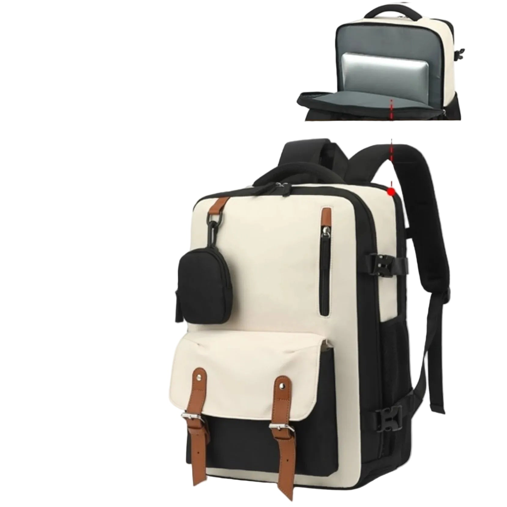 Mochila de Viaje Negro y Beige 43x30x18: Diseño Elegante sin Cargos Extra