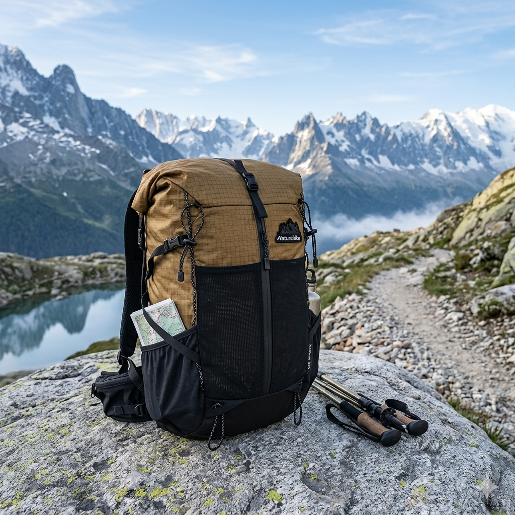 Mochila Outdoor Naturehike 30+5L Café – Expandible, Cómoda y Transpirable