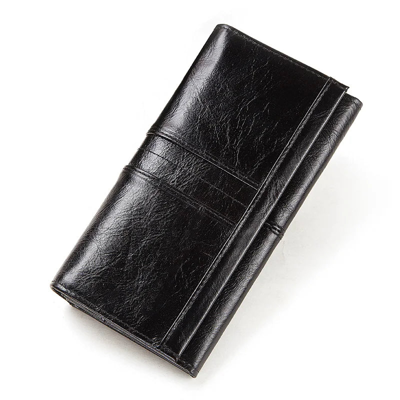 Cartera Larga de Piel Genuina con RFID para Mujer - Negro