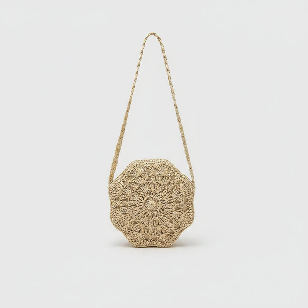 Bolso Bandolera Redondo de Rafia Boho para Playa