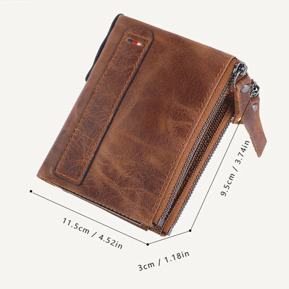 Cartera Vintage de Piel de Vaca con Doble Cremallera