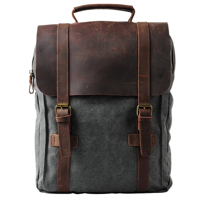 Mochila Vintage de Lona y Cuero – Estilo Preppy Militar con Personalidad