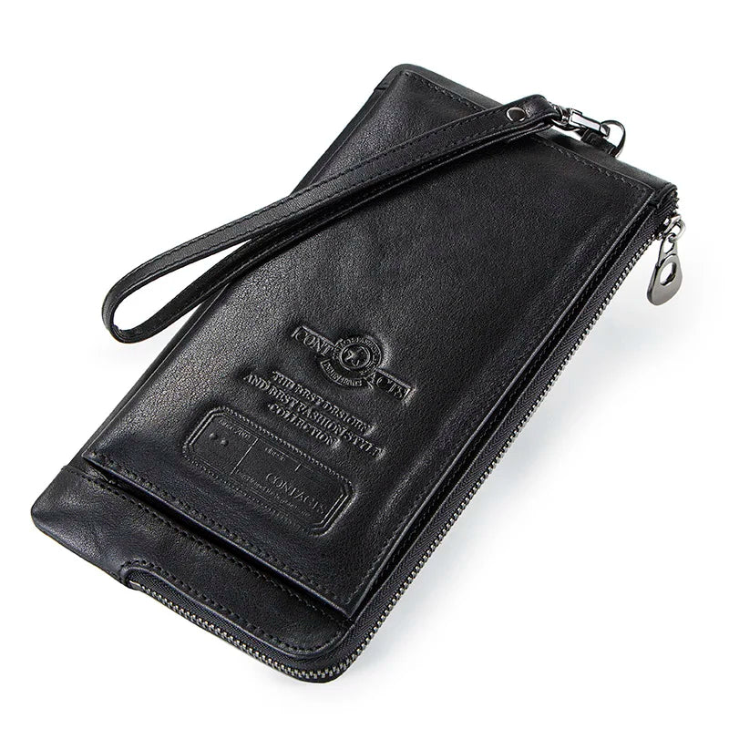 Cartera Larga de Piel Genuina con Muñequera para Hombre