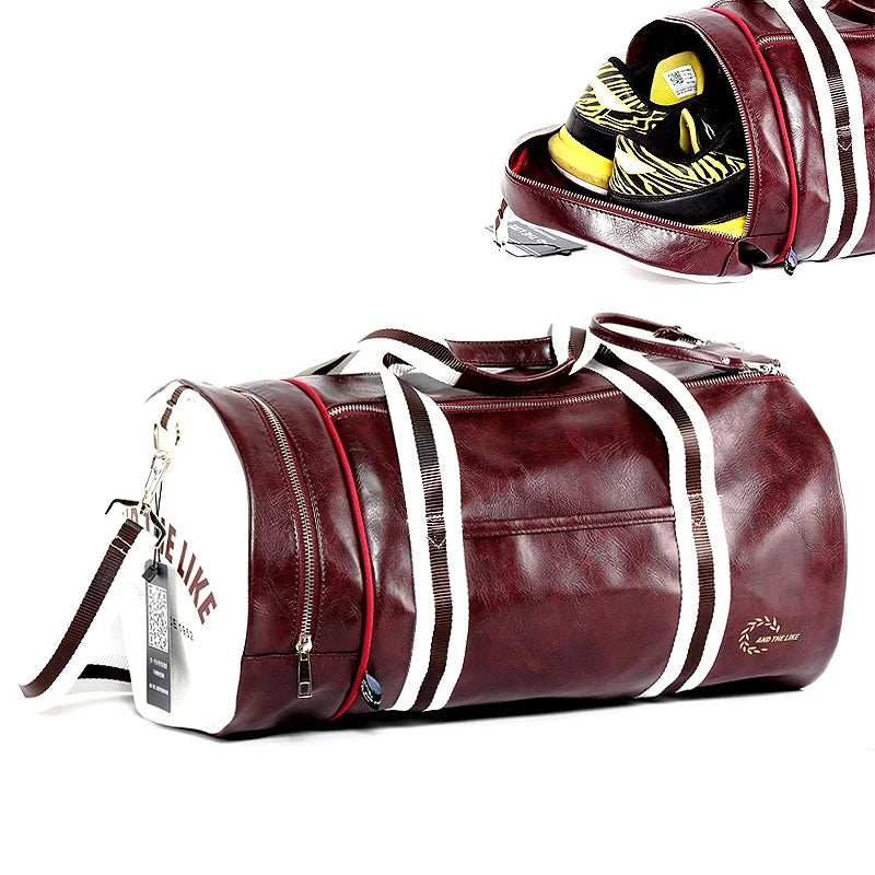 Bolsa de Deporte Cilíndrica en Cuero Color Vino – Unisex
