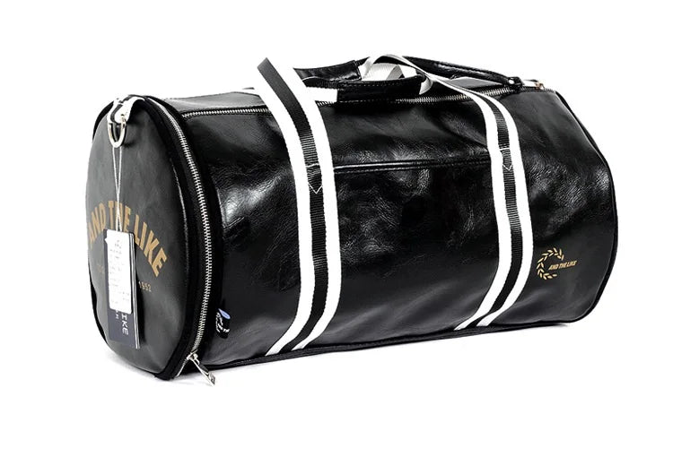 Bolsa de Deporte Cilíndrica en Cuero Negro – Unisex