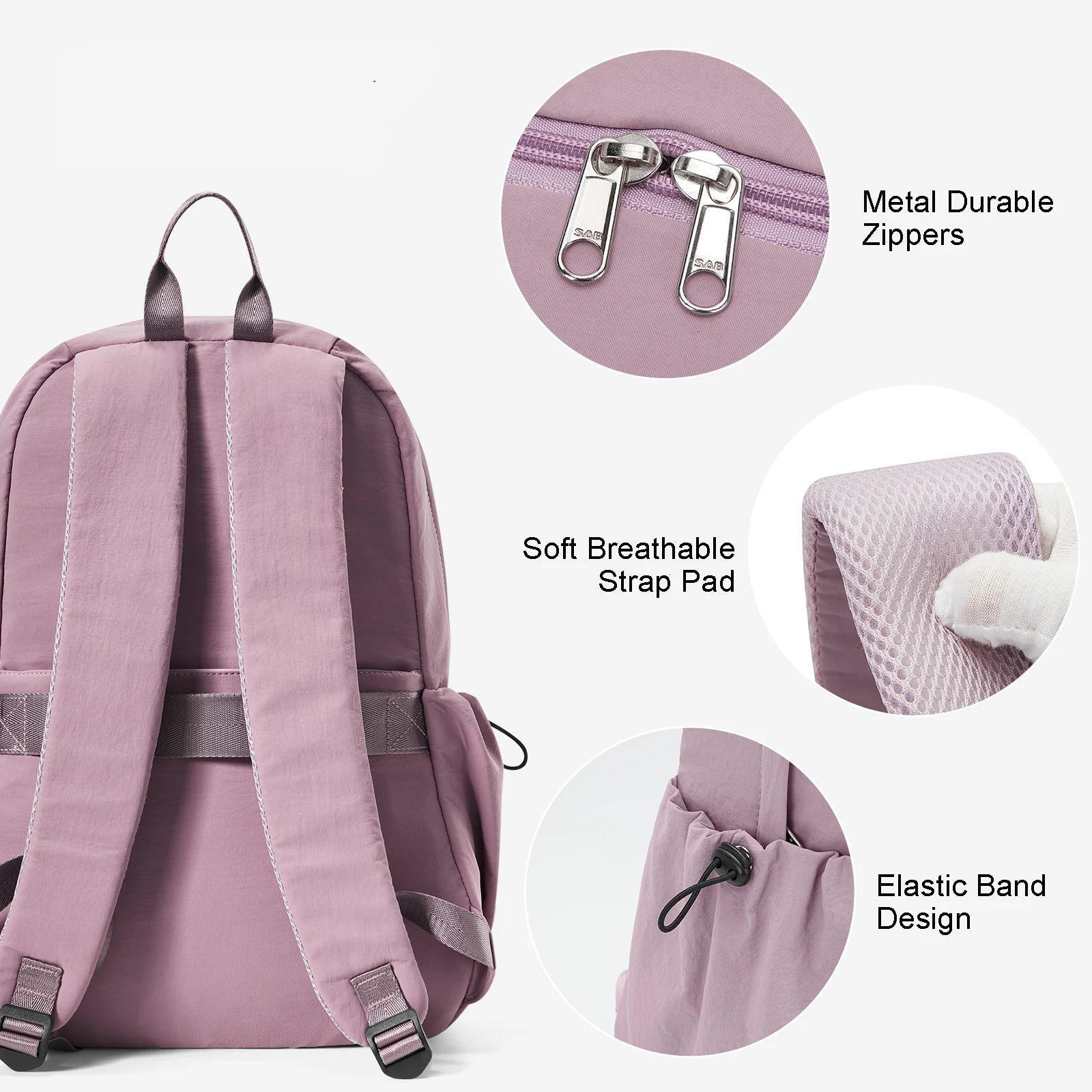Mochila Casual Unisex Rosa de Nylon – Ligera y Cómoda para el Día a Día