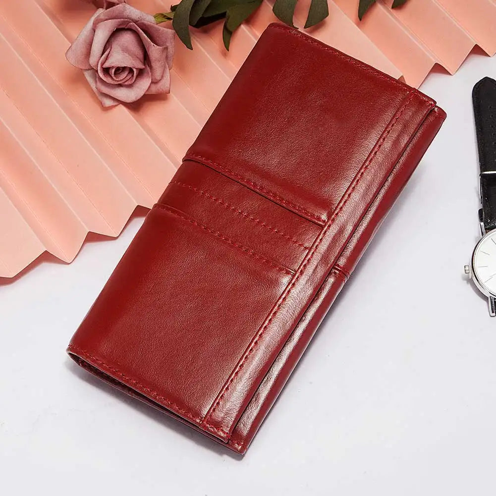 Cartera Larga de Piel Genuina con RFID para Mujer