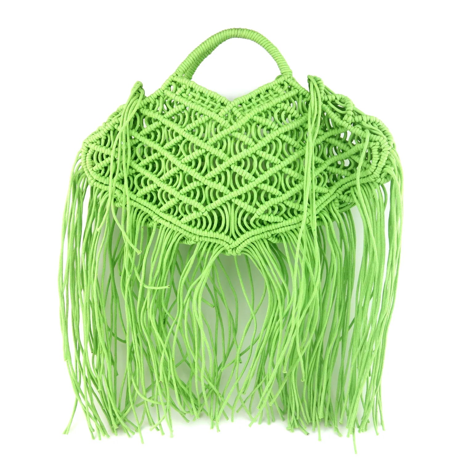 Bolso Tote Bali Verde – Paja Calada Artesanal con Borlas y Gran Capacidad