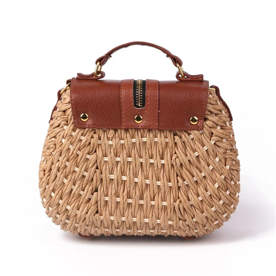 Bolso Bandolera de Rafia Tejida con Flecos para Mujer