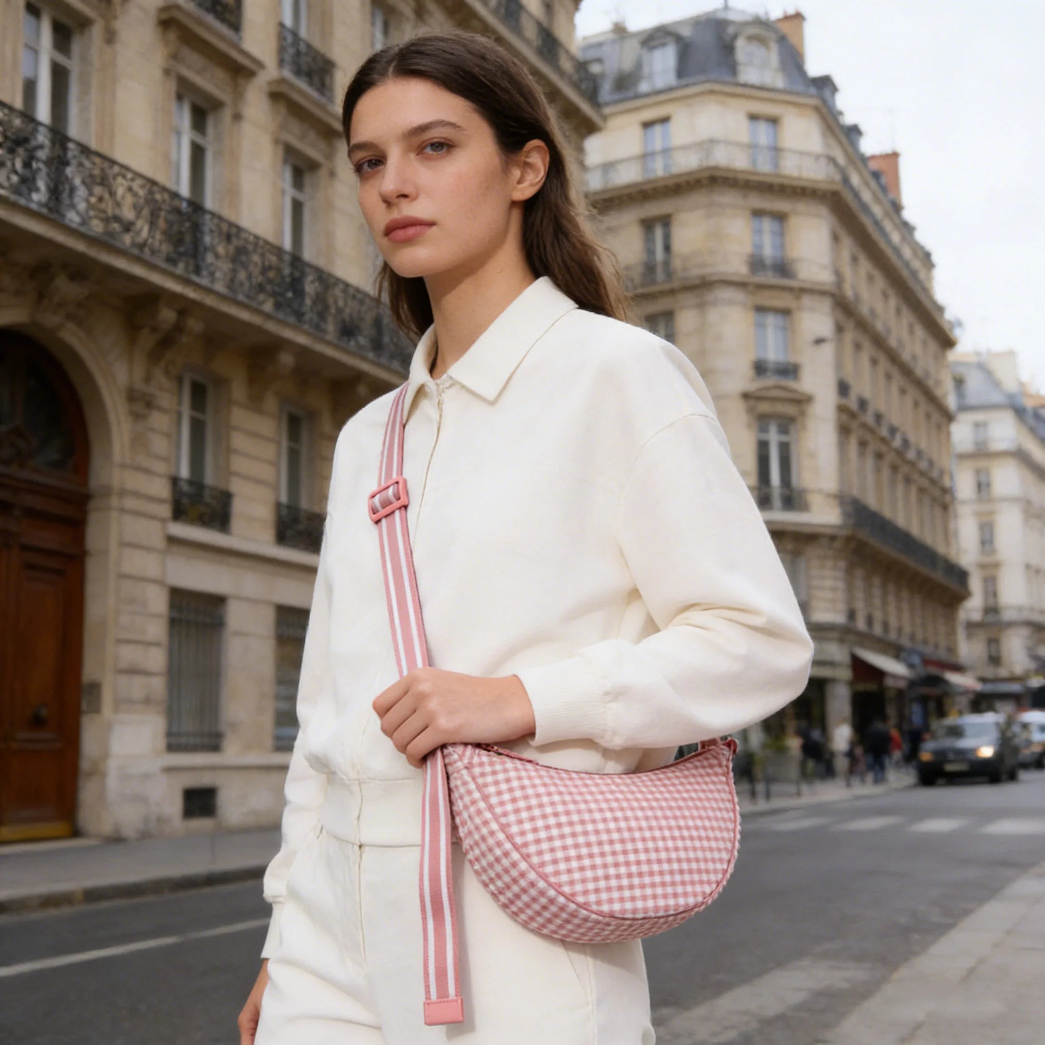 Bolso Bandolera Dumpling de Nylon a Cuadros