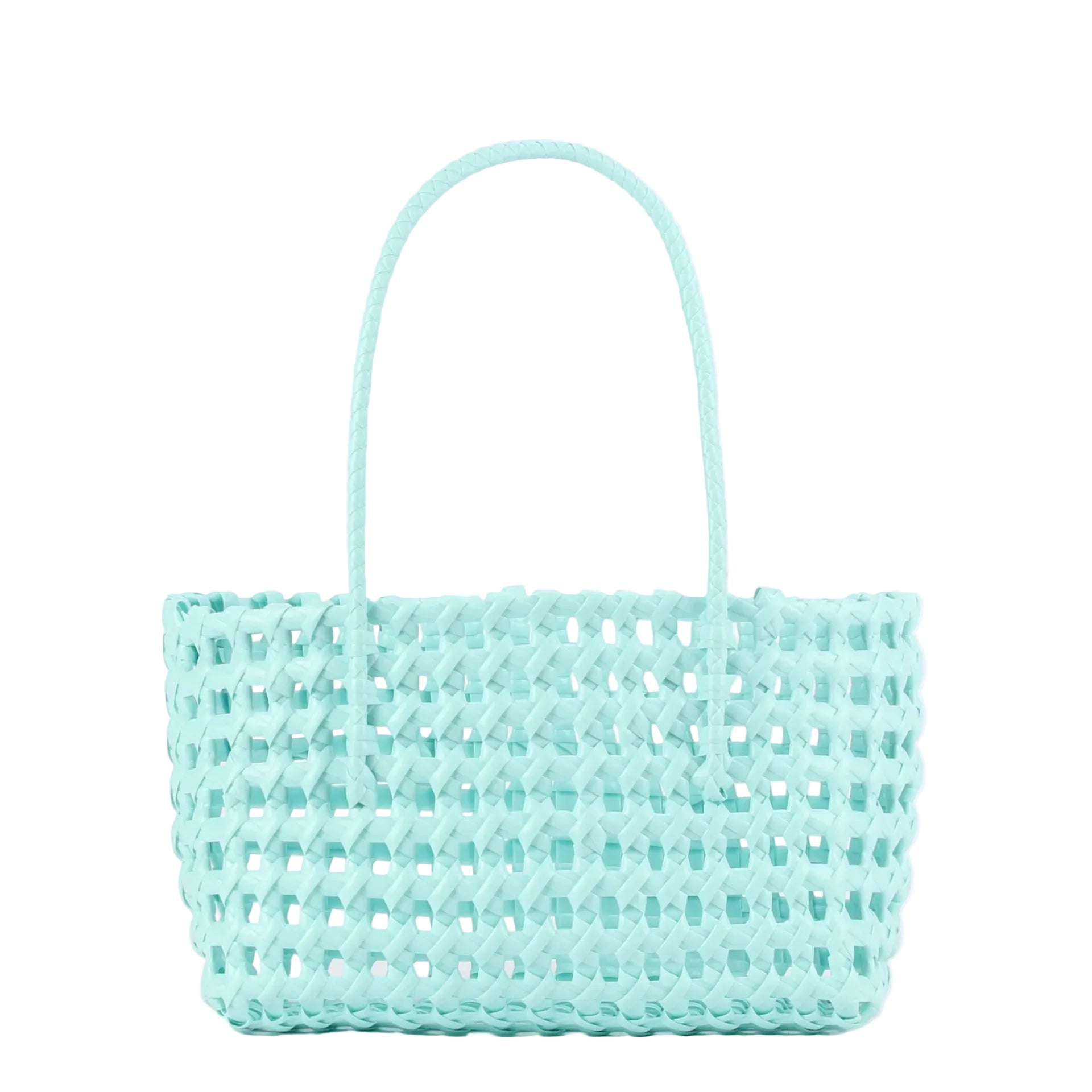 Bolso de Hombro Azul en PVC Calado – Estilo Marítimo Vanguardista y Diseño Geométrico