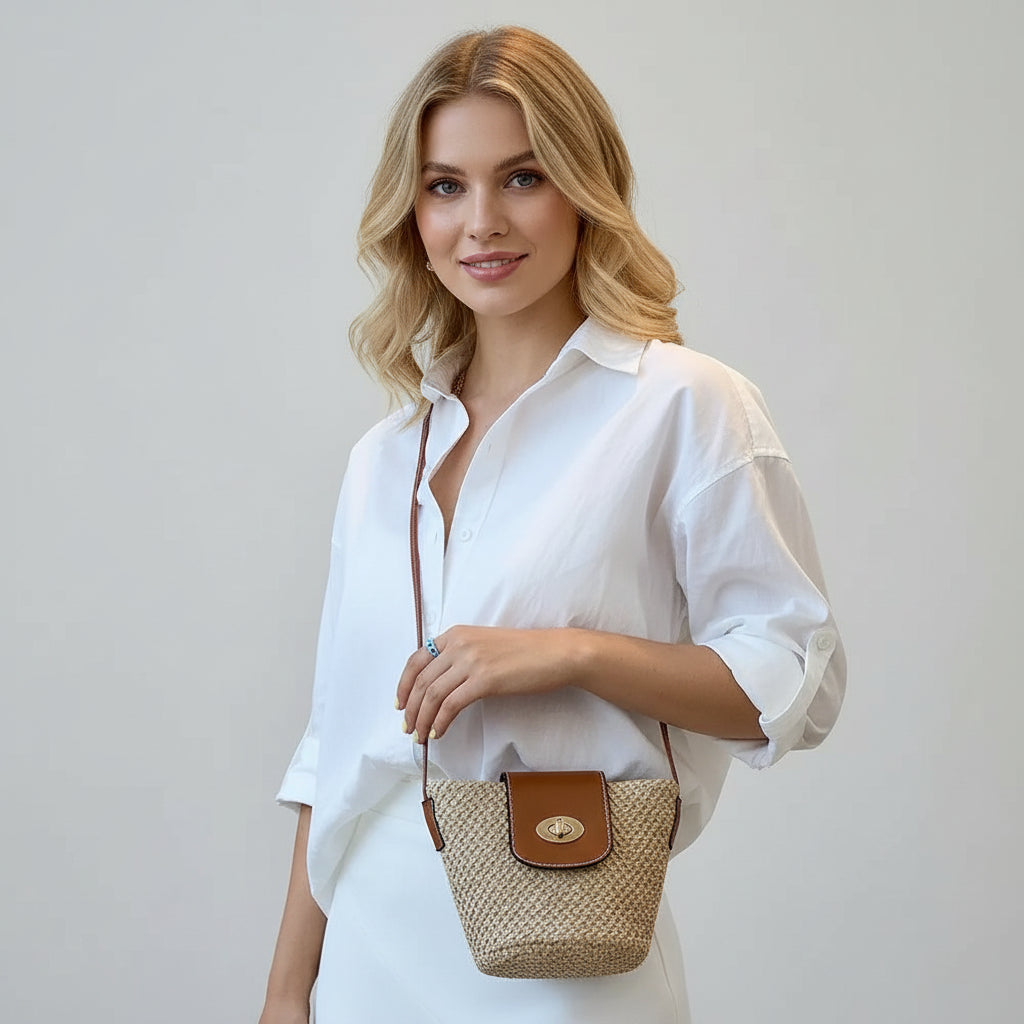 Bolso Bandolera Mini de Rafia Boho para Mujer