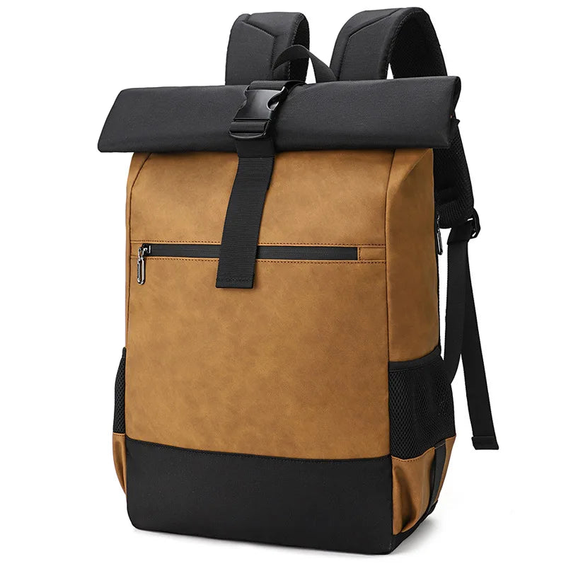 Mochila Rolltop Impermeable de PU – Estilo Urbano, Seguridad y Capacidad Inteligente