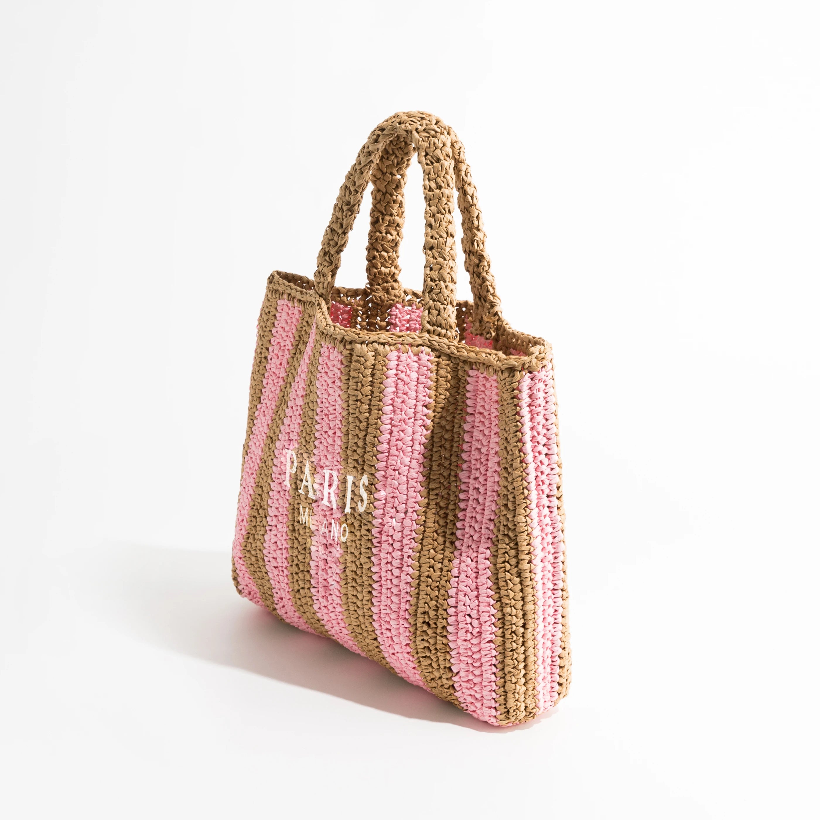 Bolso Tote de Rafia en Crochet – Diseño de Rayas y Gran Capacidad Artesanal